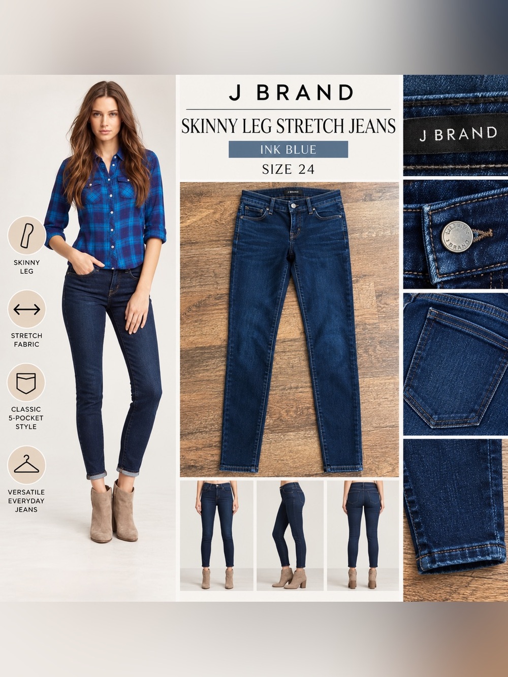 J Brand Skinny Leg Stretch Jeans in Ink Blue Size 24
